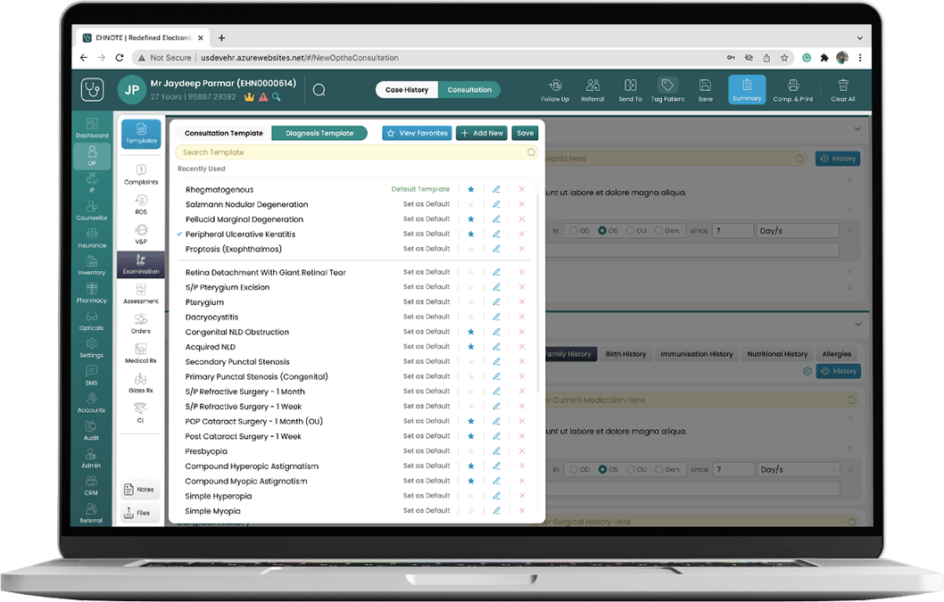 Ophthalmology Sub specialty template